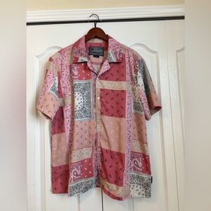 Brooklyn Cloth Pink Patchwork Paisley Short Sleeve Button-Up Shirt